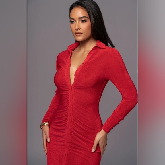 JLUXLABEL - RED ZAHRA BUTTON FRONT MAXI DRESS - SMALL - NWT - Picture 2 of 5